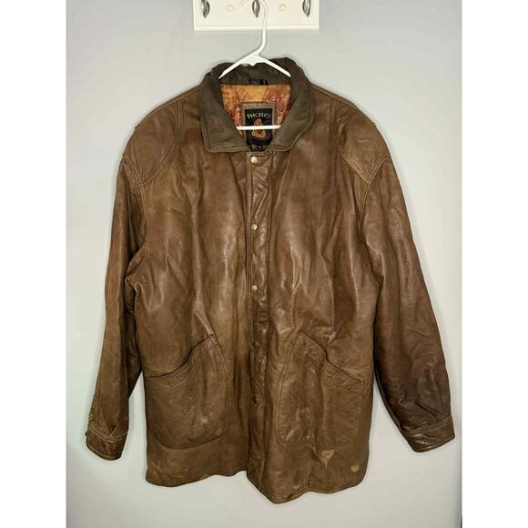 Vintage Phase 3 Genuine Leather Snap Button Oversized Jacket Brown Mens XL - Picture 2 of 15